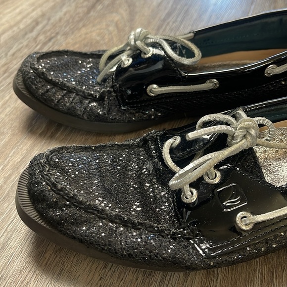 Sperry Black Sparkly Top- Siders/Boat Shoes Size 6.5 - Picture 7 of 15